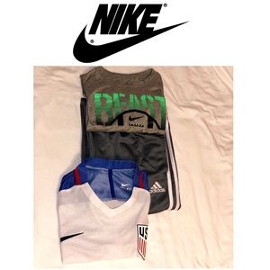 2 Nike Dri Fit shirts and 1 Adidas pants